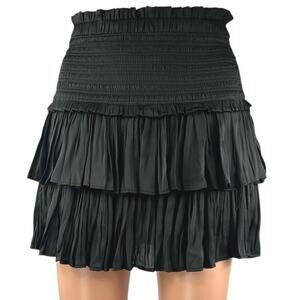 Reset La Brea Black Smocked Pull On Ruffle Tiered High Waist Mini Skirt Size S